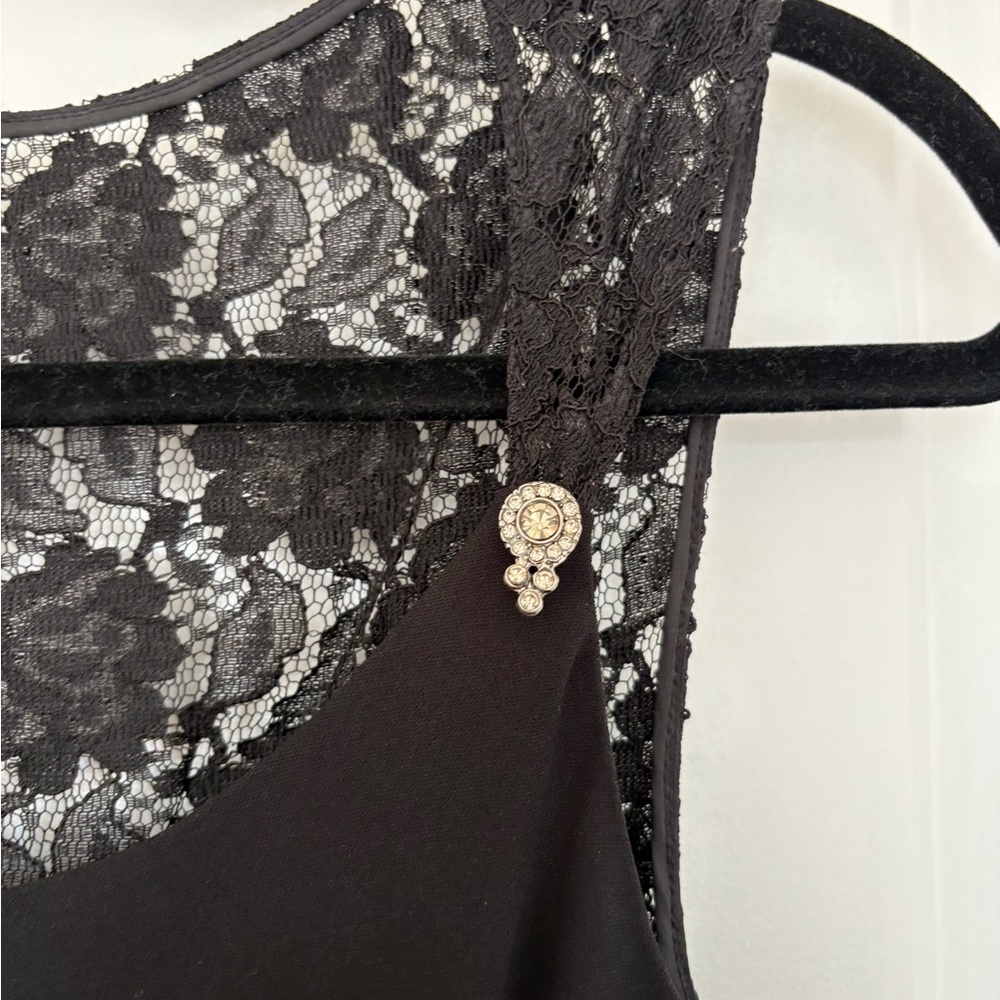 NWT Evan-Picone Women 8P Black Lace Sheath Dress Sleeveless Rhinestone Accent - Picture 3 of 10